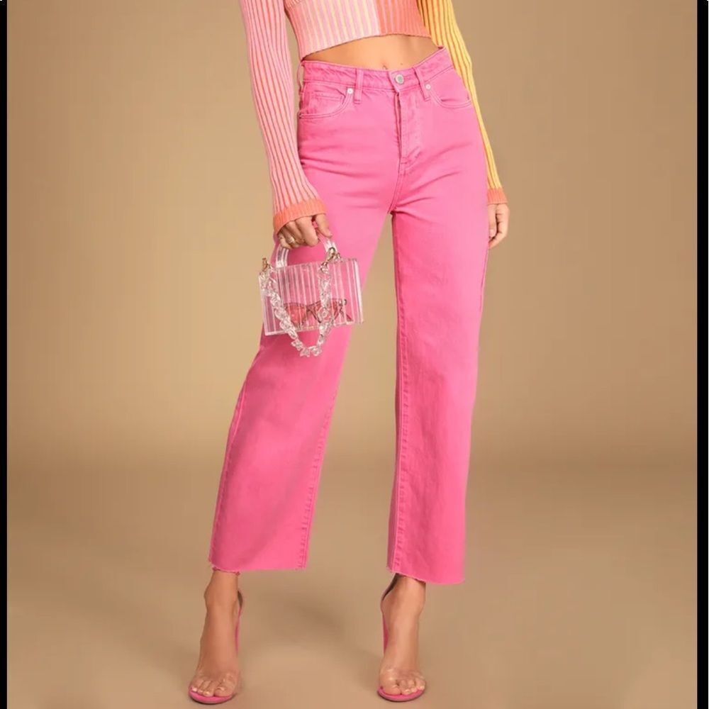 Blank NYC | The Baxter Pink Denim High-Waisted Straight Jeans - Picture 4 of 13